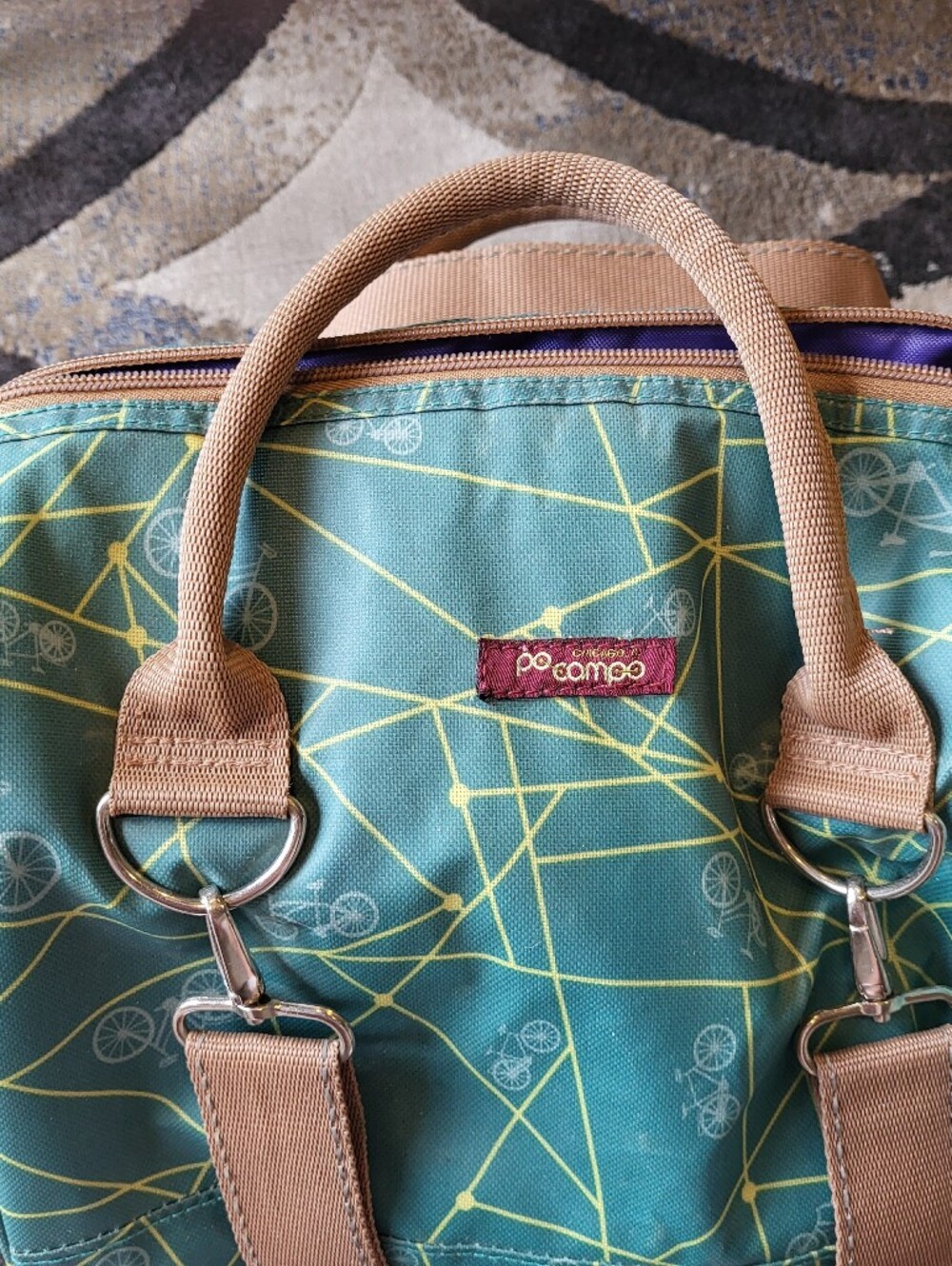 PacaPod Teal Bicycle-Print Tote with Tan Handles